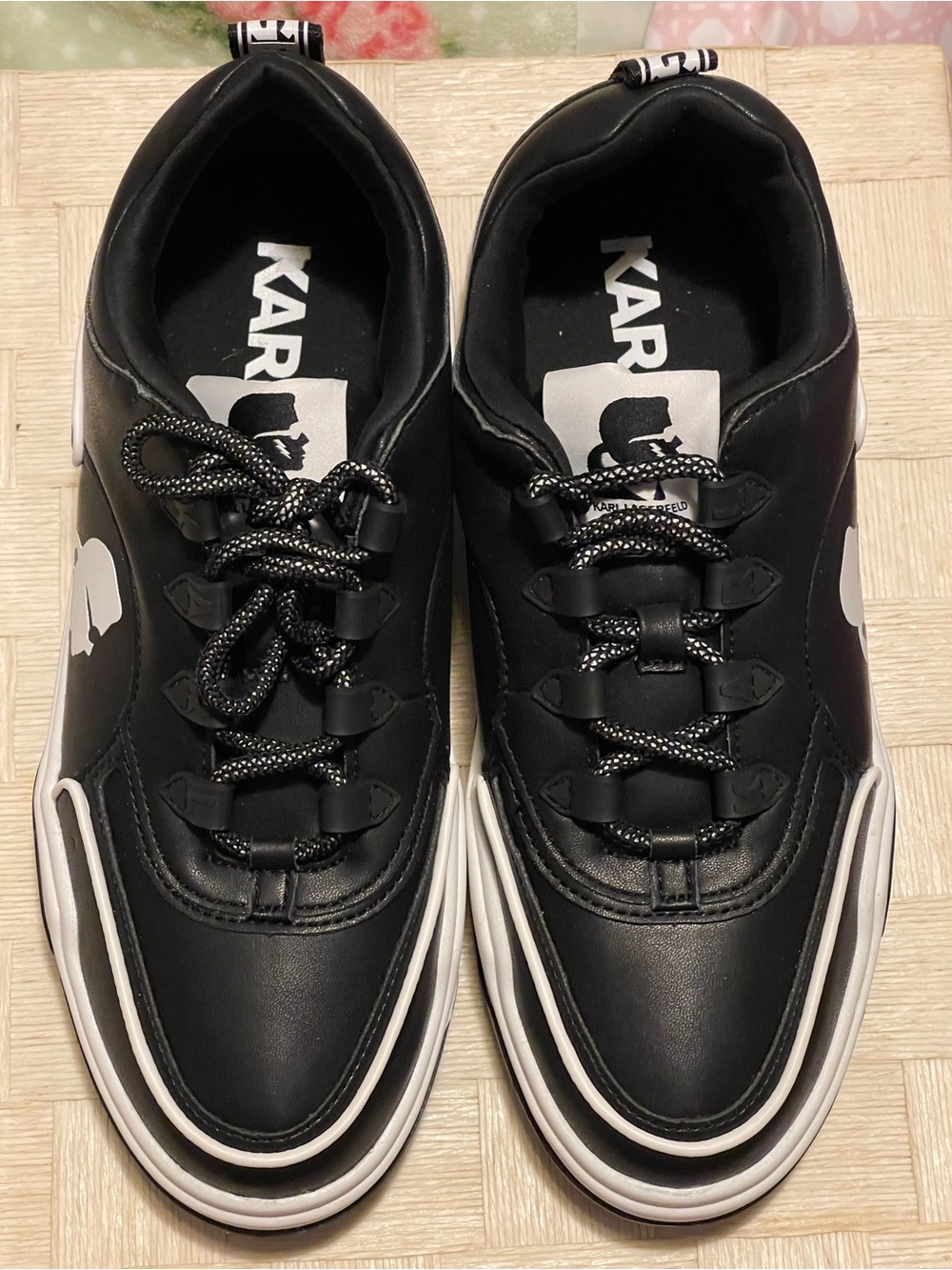 Karl Lagerfeld Black and White Women's Low-Top Sneakers